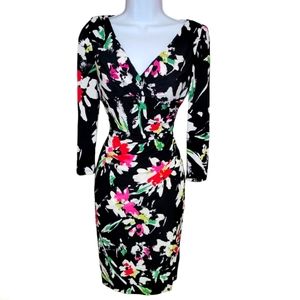 Lauren Ralph Lauren Floral Long Sleeve Dress - Black, Red, Green